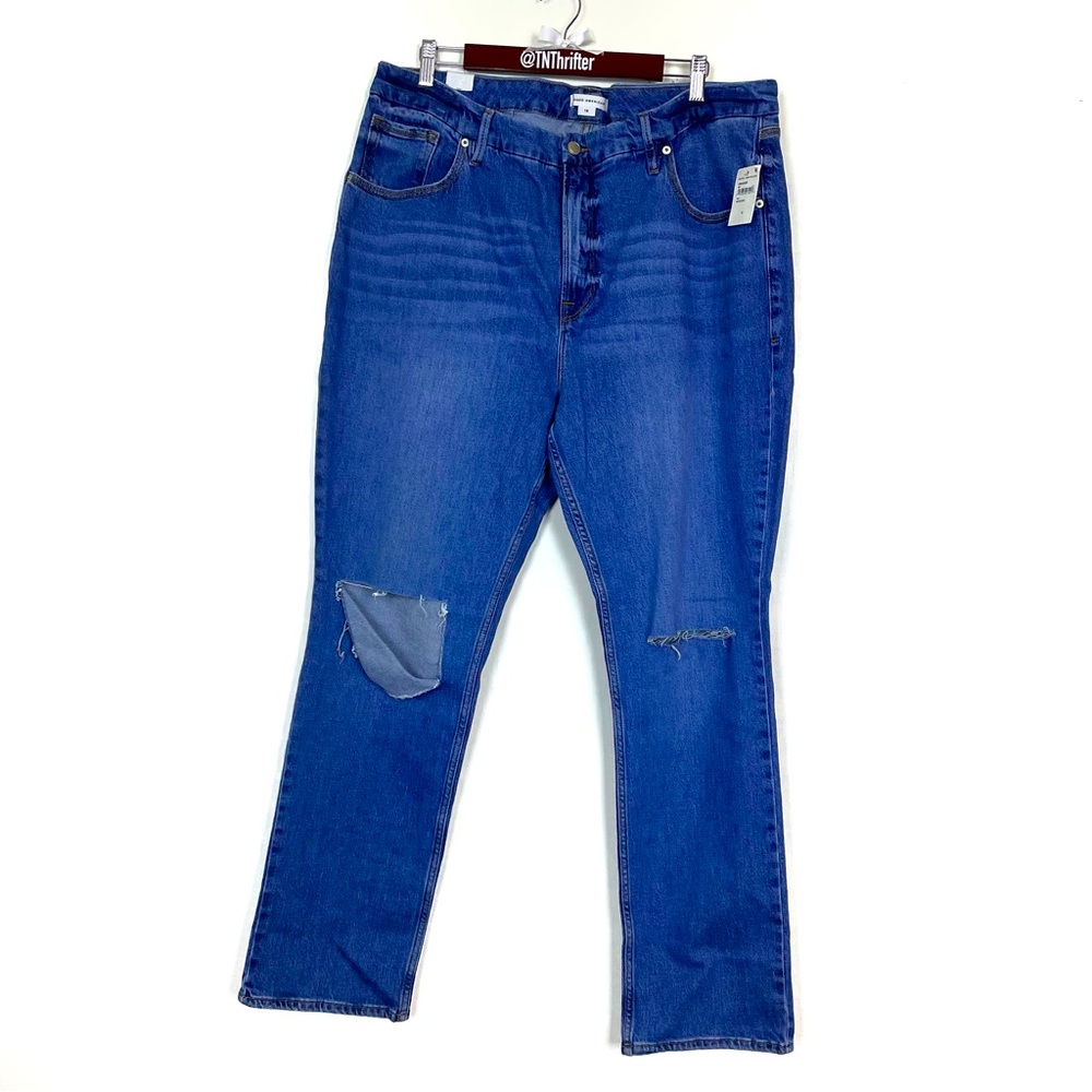 Good American NWT Women’s 90s Duster High Waist Distressed Blue Jeans Size 16